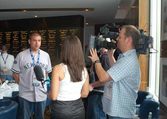 Josh Adams proudly wearing his Yankee jersey. 