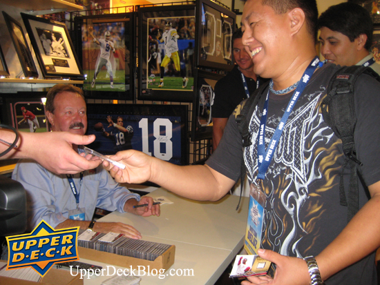 Upper Deck’s CEO and owner Richard McWilliam smiles after meeting Diamond Club member Dayton DeLuz who traveled all the way from Hawaii to attend this special event.