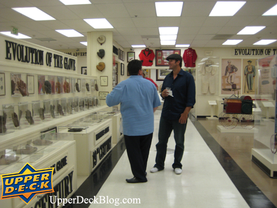 After signing, Tony mingled with members just taking in all the amazing exhibits at the museum.  Upper Deck Diamond Club member Keith Spizzirri and Tony Romo talk about how far Baseball has come as they look at the evolution of the baseball glove.