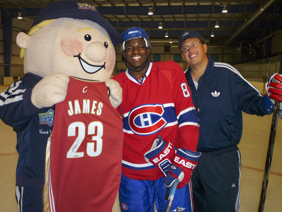 PK Subban accepts his LeBron James signed UDA jersey from Coach Cardman and Coach Ron Cherry.