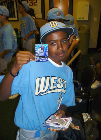 Man-Fan: Park View center fielder Markus Melin shows he’s a fan of Manny Ramirez’s with his newfound UDx baseball card.