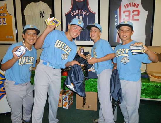 Nice Haul: Park View players Bulla Graft, Kiko Garcia, Seth Godfrey and Nick Conlin make off with some cool Upper Deck stash.