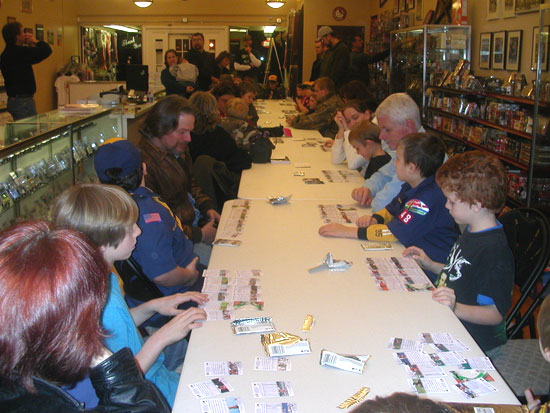 Boy Scouts taking part in a trade night at Fox Sports Cards.