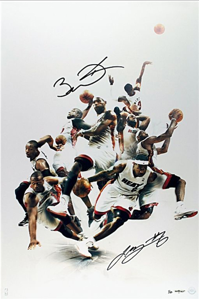 Miami Heat dual signed LeBron James & Dwyane Wade photo