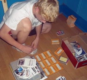 Shawn Pierson enjoying his trading card collection