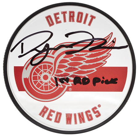 Dylan Larkin Autographed and Inscribed Red Wings Puck