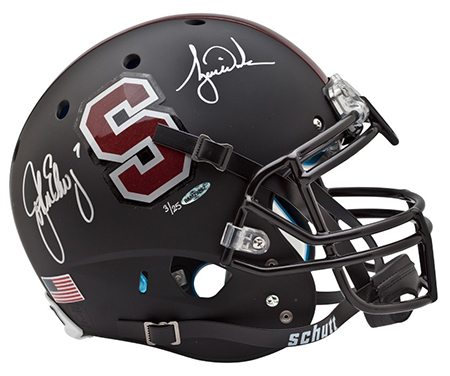 2015-tiger-woods-john-elway-autographed-black-stanford-helmet-83313