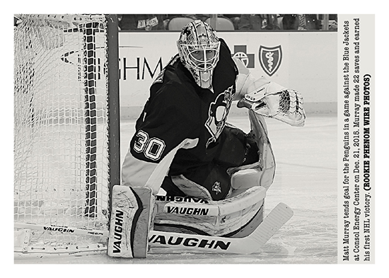2015-16-NHL-Upper-Deck-Portfolio-Rookie-Phenom-Matt-Murray-Wire-Photo-1st-NHL-Victory-Card.