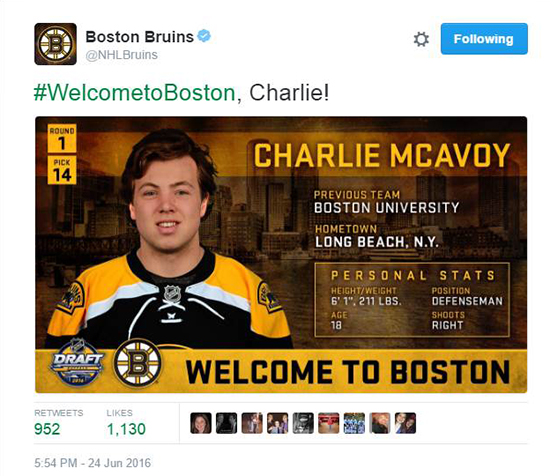 2016-NHL-Draft-Upper-Deck-First-Niagra-Buffalo-Social-Surprise-Lori-Boston-Bruins-Charlie-McAvoy-Tweet