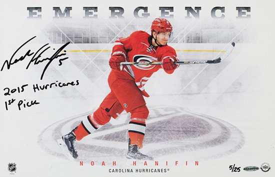 noah-hanifan-autographed-inscribed-emergence-photo-upper-deck-authenticated-nhl-draft