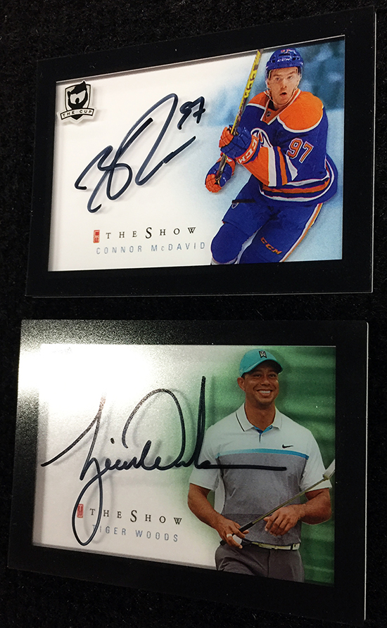 new-2015-16-nhl-the-cup-the-show-autograph-trading-card-connor-mcdavid-tiger-woods