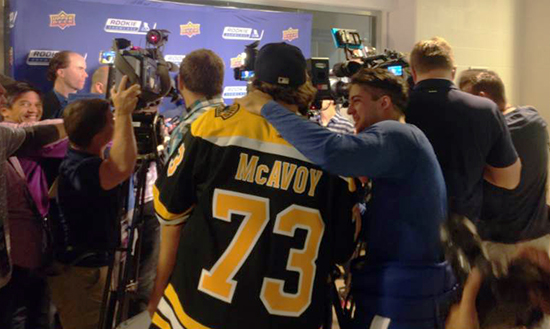 2017-nhlpa-rookie-showcase-toronto-upper-deck-mattamy-centre-mcavoy-bracco-keller-media-scrum