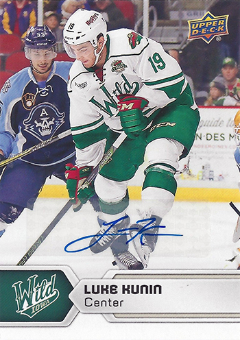 2017-18-Upper-Deck-AHL-Hockey-Trading-Cards-XRC-Autograph-Luke-Kunin-Iowa-Wild