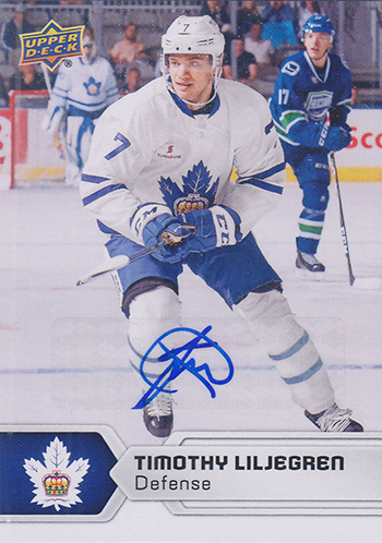 2017-18-Upper-Deck-AHL-Hockey-Trading-Cards-XRC-Autograph-Timothy-Liljegren-Toronto-Marlies
