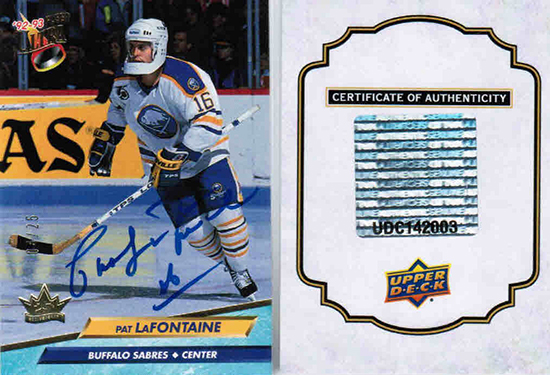 upper-deck-easter-egg-unannounced-insert-nhl-cards-fleer-showcase-ultra-25th-anniversary-buybacks-autograph-pat-lafontaine