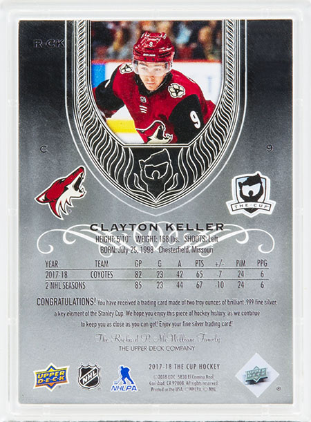 2017-18-nhl-the-cup-fine-silver-upper-deck-rookie-card-clayton-keller-back