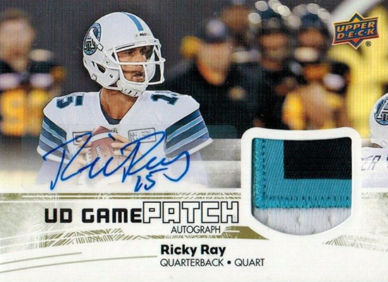 ricky ray upper deck autograph patch card cfl toronto argonauts