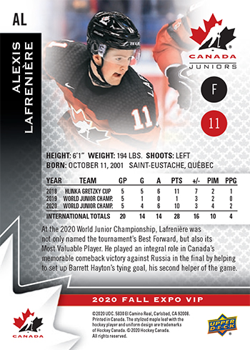 upper deck fall expo team canada alexis lafreniere