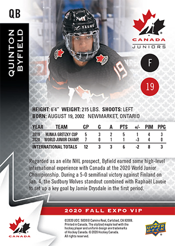 upper deck fall expo team canada alexis lafreniere