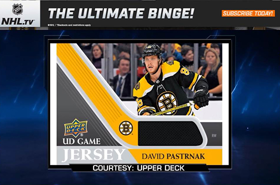 upper deck david pastrnak game jersey card nhl network