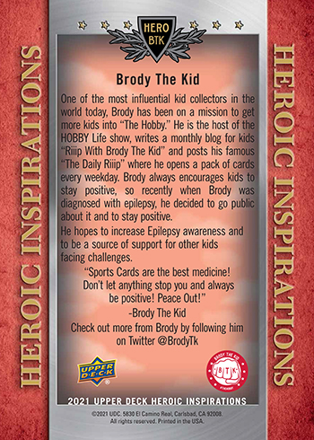 upper deck brody the kid heroic inspirations trading card back