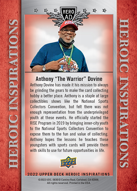 upper deck heroic inspirations anthony dovine founder rise program card back