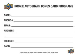 Rookie Autograph  Bonus Card Program Form